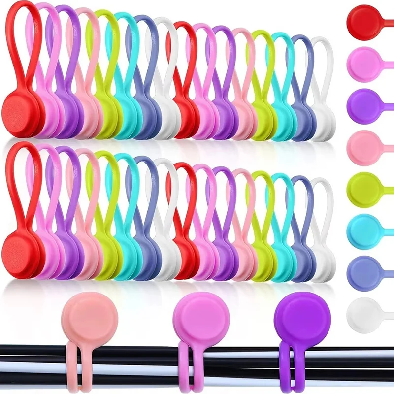 3/10Pcs Silicone Ties Magnetic Cable Tie Reusable Wire Organizer Clips For Bundling Securing Headphone Holder Data Cables Winder
