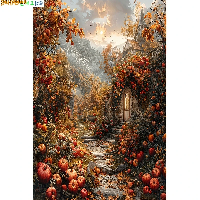 

Autumn Thanksgiving Day Photography Backdrops Fall Scary Pumpkin Barn Moon Halloween Day Party Castle Photo Background NG-55