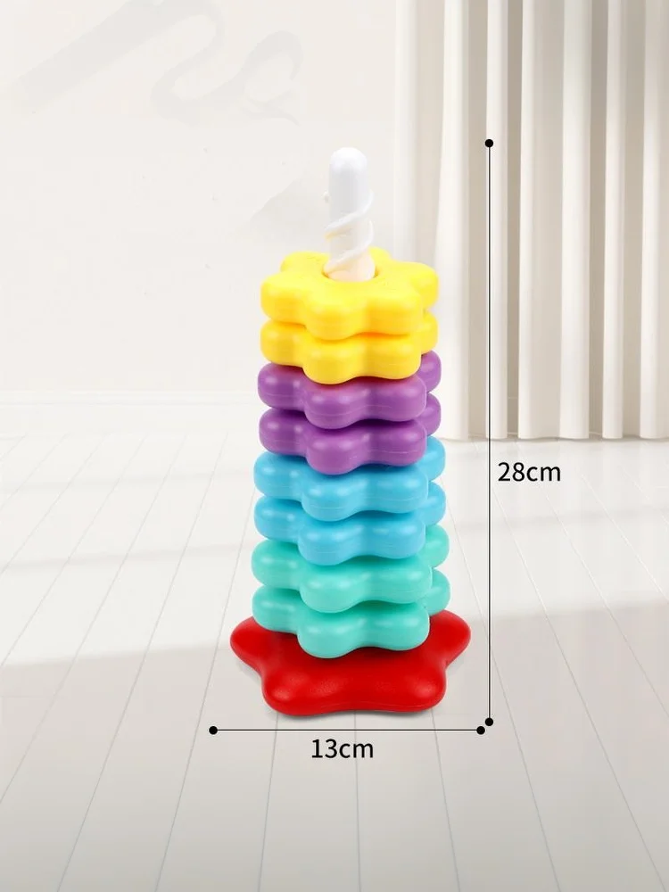 Montessori Rotating Rainbow Tower Baby stacking Puzzle Toys Develop Educational Game Fine Motor Skills Interactive Toys for Kids