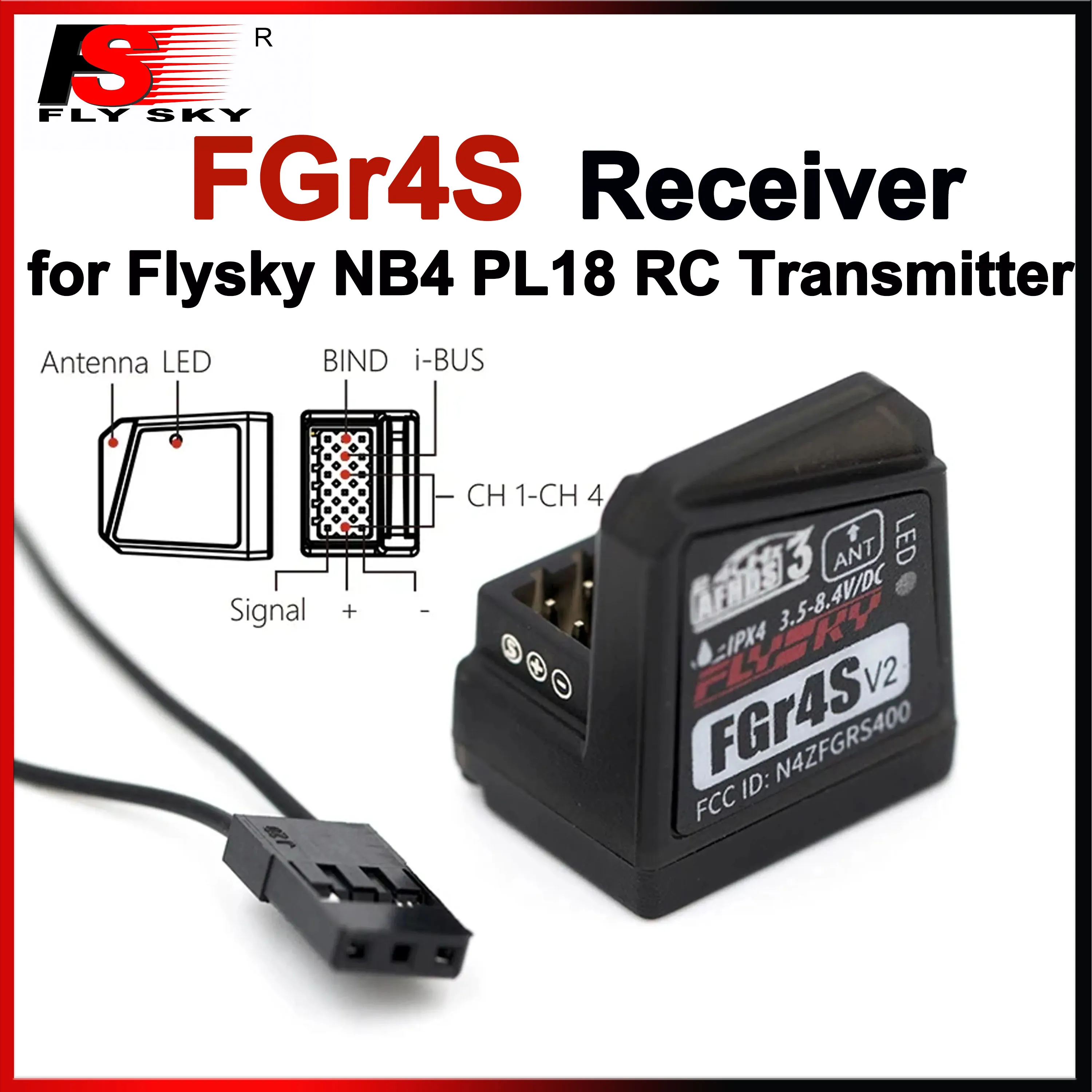1/2/4PCS Flysky FGr4S 4CH Built-in Single Antenna Bidirectional PWM/PPM/IBUS Output Receiver for RC FS-FG4 NB4 PL18 Transmitter