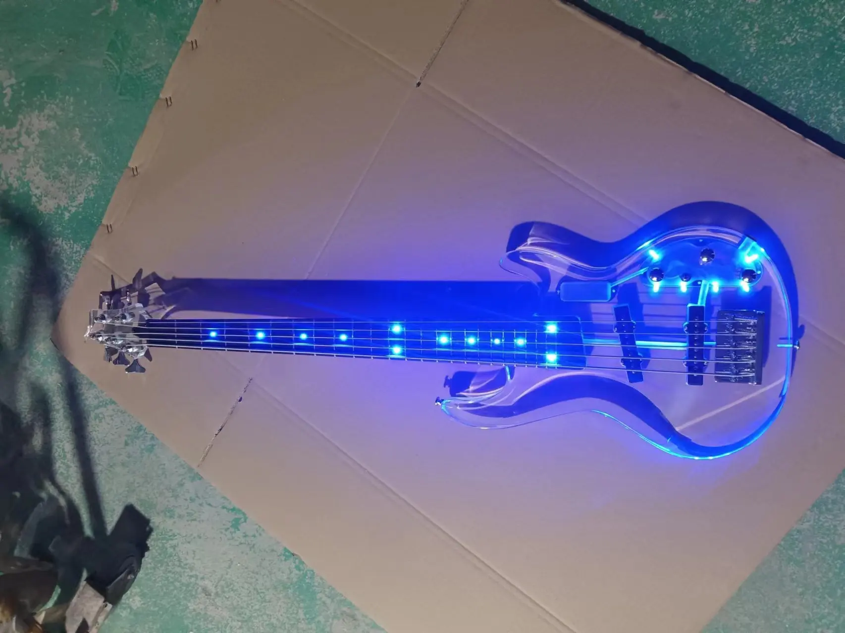 5-string bass; Acrylic electric guitar with blue light, rosewood fretboard, high quality and customizable, free shipping