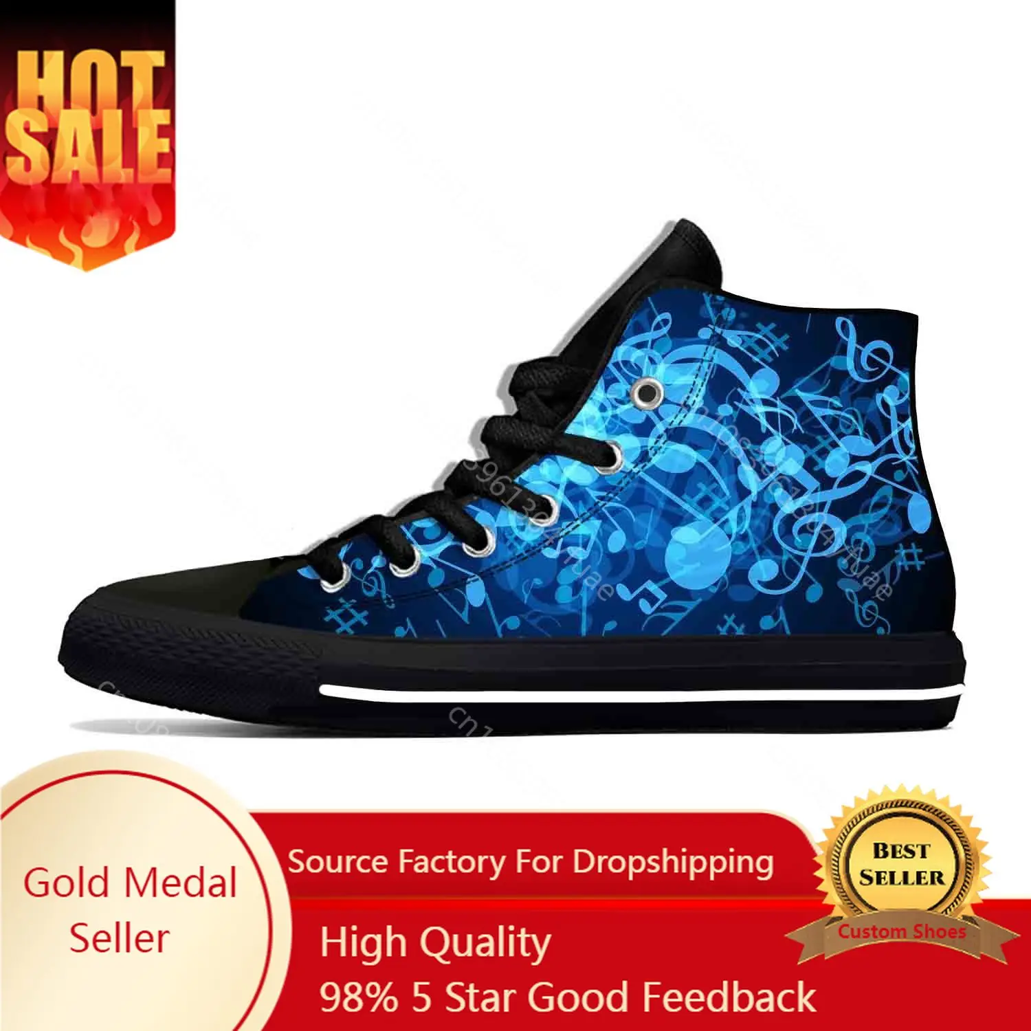 Anime Cartoon Music Note Musical Notes Fashion Casual Cloth Shoes High Top Lightweight Breathable 3D Print Men Women Sneakers