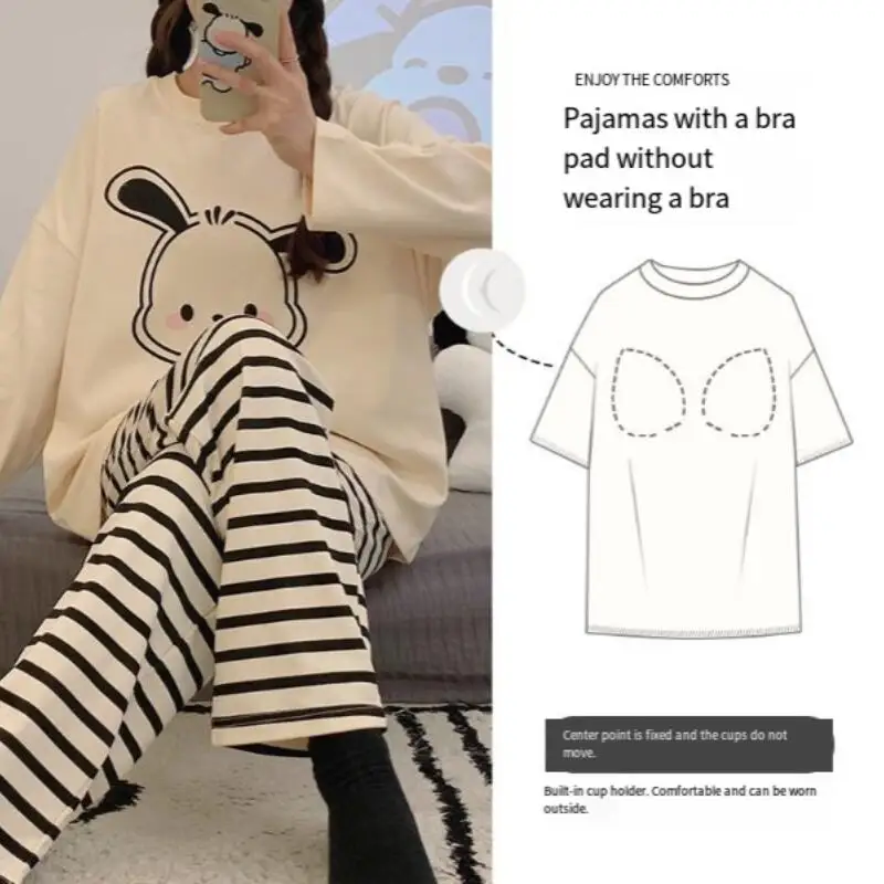 Pijama de dibujos animados de Anime para mujer, ropa de dormir japonesa Kawaii, ropa de dormir de algodón para estudiantes, ropa para el hogar, conjuntos de pantalones de manga larga a la moda