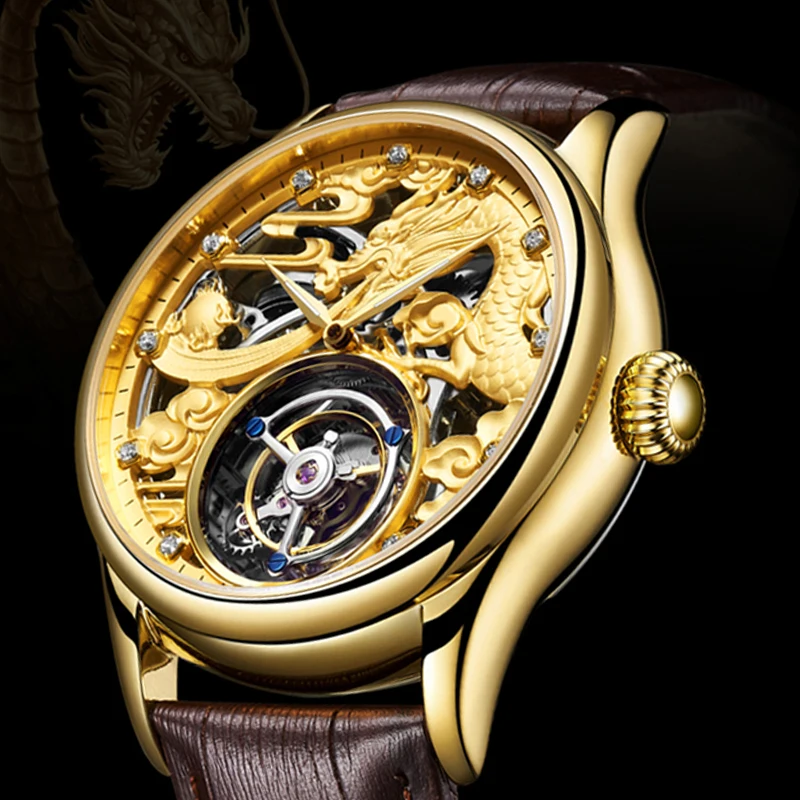 

AESOP Skeleton Watches Authentic Tourbillon Mechanical Watch For Men Waterproof Oriental Zodiac Dragon Dial 7002 Luxury Brand A