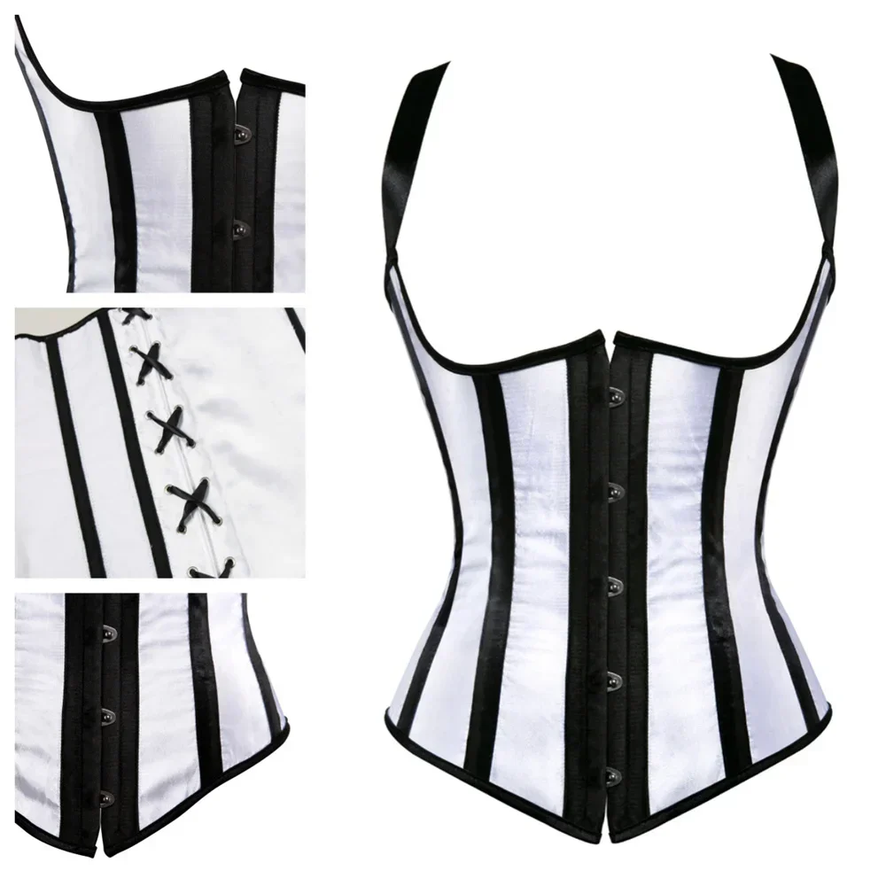 Womens Corset Underbust Satin Corsets Sexy Striped Bustier Casual Bustiers Bodyshapers Party Clubwear Costumes Fashion Outfits