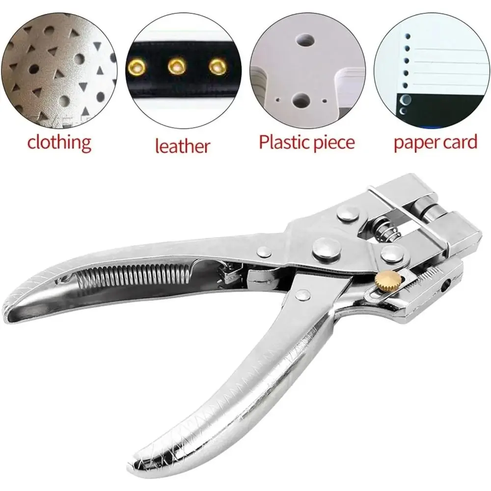 Easy Pressure Eyelet Hole Punch Portable Handheld Silver Finish Grommet Pliers Hollow Design Leverage Mechanism