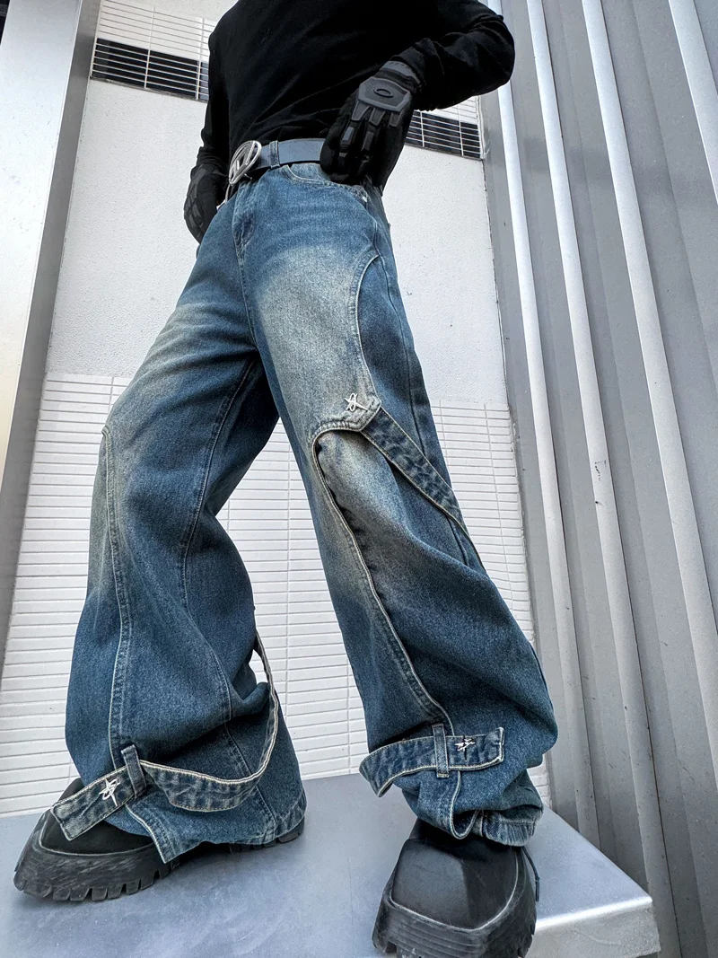 New Spring Fashion Trendy Male Jeans Youth Popularity Men's Wide-Leg Loose Comfortable Straight Trousers Solid Color Pants