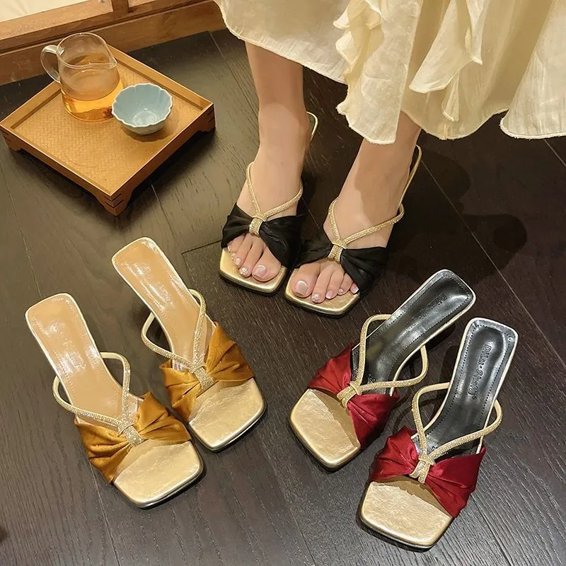 

НОВЫЕ летние популярные женские тапочки высокого качества, элегантная обувь на среднем каблуке, модные женские сандалии Женская Обувь