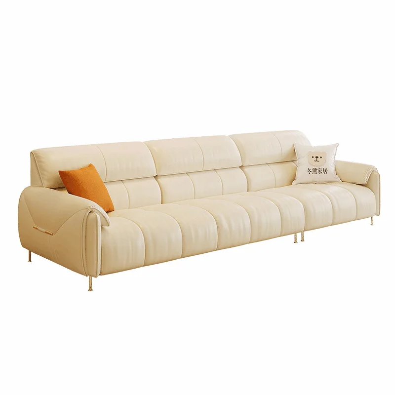 

Elephant Ears French Cream Wind Living Room Small Apartment Light Luxury First Layer Cowhide Piano Keys Leather Sofa
