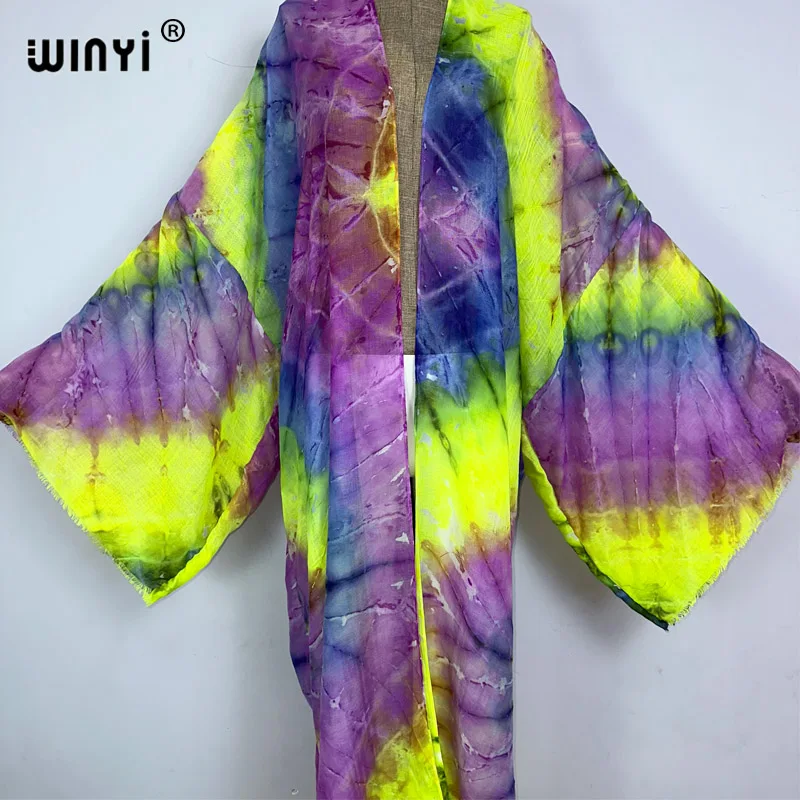 WINYI fashion Beach Cover Ups for Swimwear Women Tie Dye Kimono Swimsuit Cape Summer Dress 2023 Beachwear Outfits Sales
