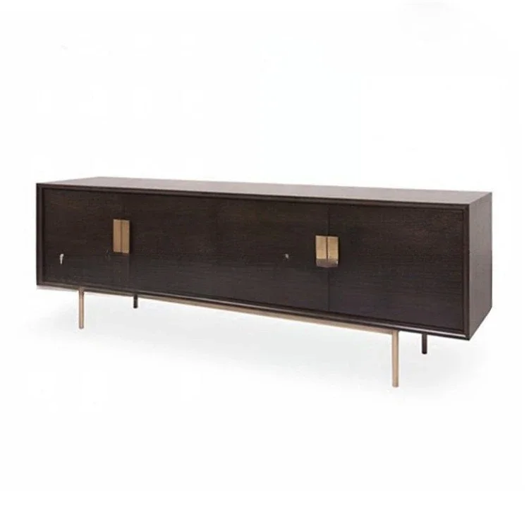 Simple modern log solid wood, TV cabinet, living room, light luxury audio-visual cabinet for home use, four-door locker