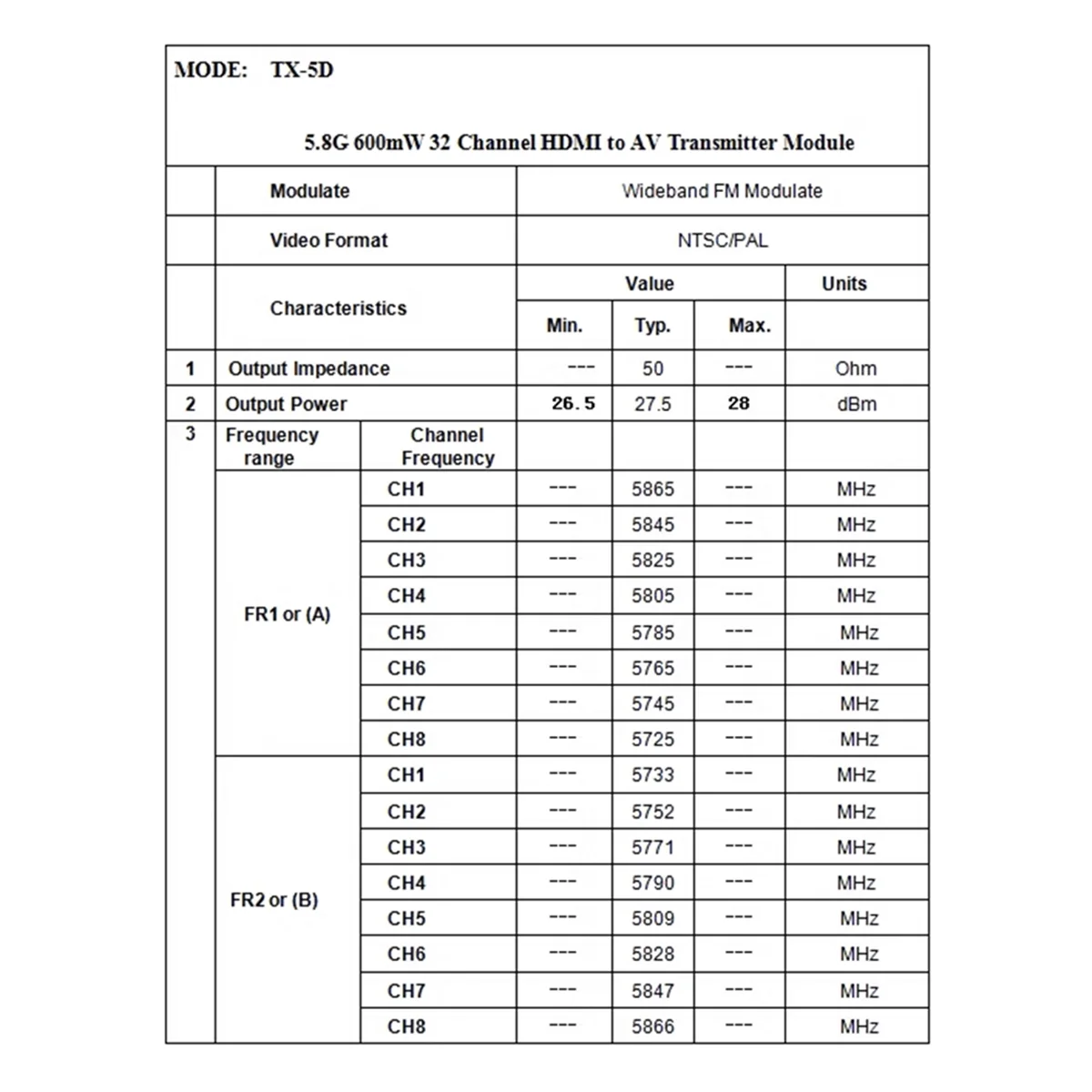 TX-5D 5.8G 600MW 32CH 7-24V HDMI-Compatible and CVBS to Audio Video Transmitter Module for Gopro Hero 3 3+ 4