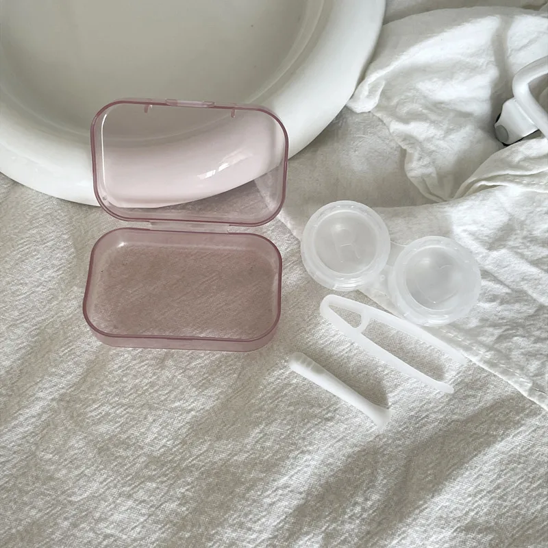 1pc Simple Transparent Contact Lens Case Portable Lenses Organizer Box with Tweezer Contact Applicator Lens Holder