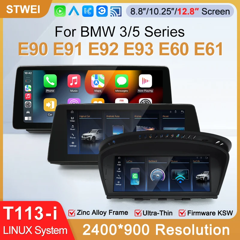 STWEI 2026 Neuer Schlanker Bildschirm mit Linux-System 12,8 Zoll 2400x900 für BMW 3/5er-Serie E60 E61 E92 E93 Kabelloses CarPlay Auto-Player KSW