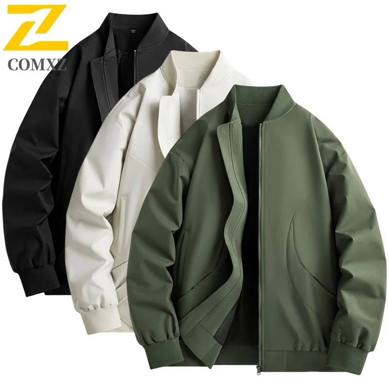 

COMXZ Spring Autumn Water Resistant Baseball Jacket Men Trendy Casual Windproof Zip Up Workwear Style Lightweight Flight Coat