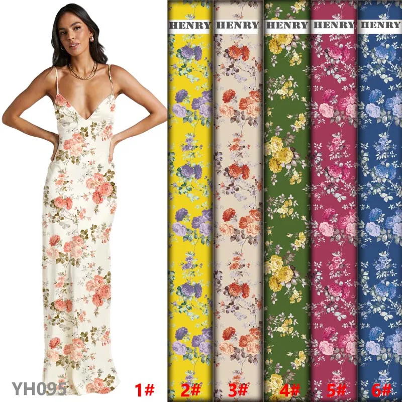 

High Quality 4 Way Stretch Polyester Digital Printed Fabric Custom Floral Printed Dress Fabric by the Yard