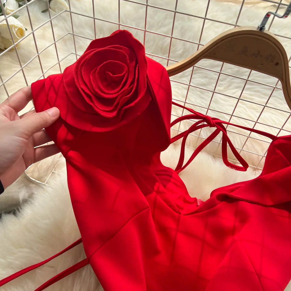 Schickes Vintage-Kleid mit V-Ausschnitt und Blumenmuster, gerüscht, aushöhlen, schlank, elegante Fee, koreanische Mode, Boho-Sommerkleid, Damenbekleidung, langes Kleid