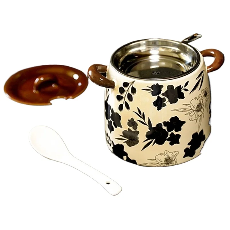 High-grade ceramic lard tank Large capacity high temperature oil splashing special pepper seasoning storage tank Household food