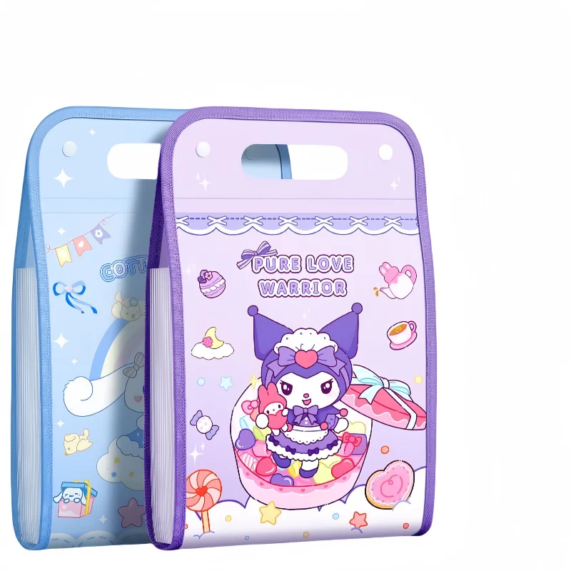 ถุงเก็บกระดาษทดสอบ Sanrio Kuromi การ์ตูนน่ารักหลายชั้นความจุขนาดใหญ่รูปลักษณ์สูง a4 กระเป๋าหีบเพลงโฟลเดอร์แบบพกพา