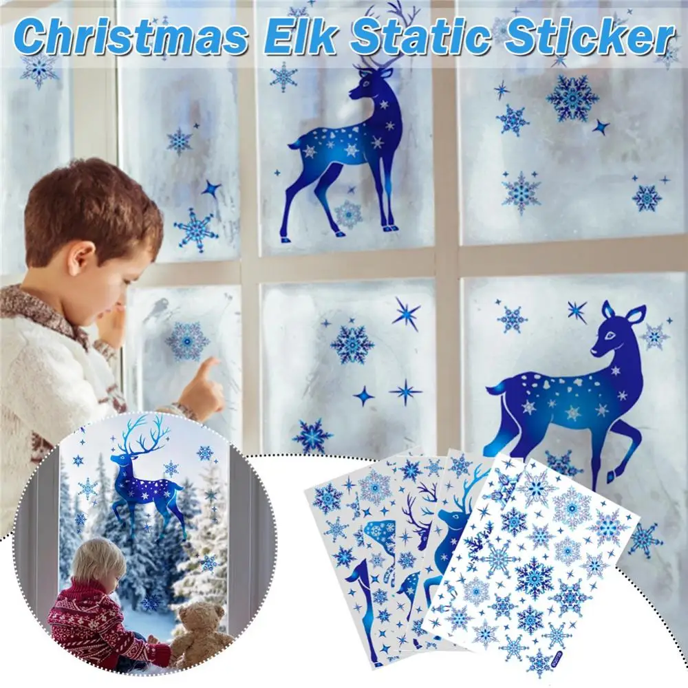 Christmas Window Glass Sticker Elk Snowflake Wall Stickers Xmas Decorations For Home Kids Room Christmas Decals New Year Navidad