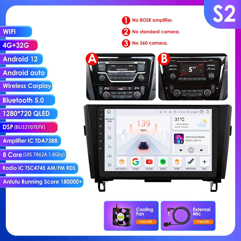 10.1 "Algpo Android13 Autoradio voor Nissan Qashqai X-Trail 3 T32 2013-2017 Navigatie GPS RDS DSP 4G BT Android Auto CarPlay