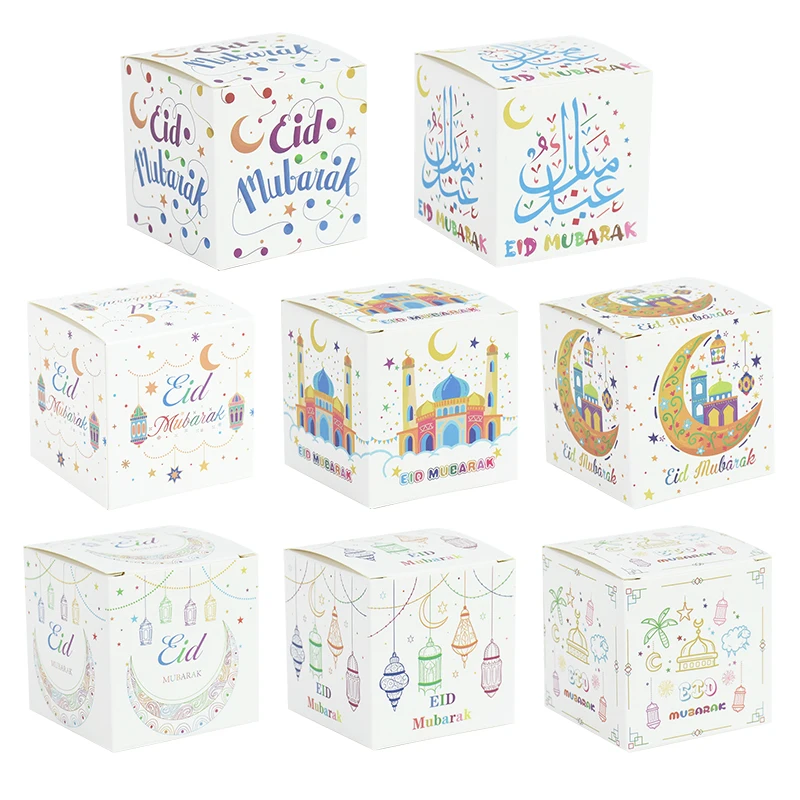 

10Pcs 2024 EID Mubarak Candy Box Chocolate Gifts Packaging Box Islamic Muslim Festival Party Decoration Ramadan Kareem Supplies