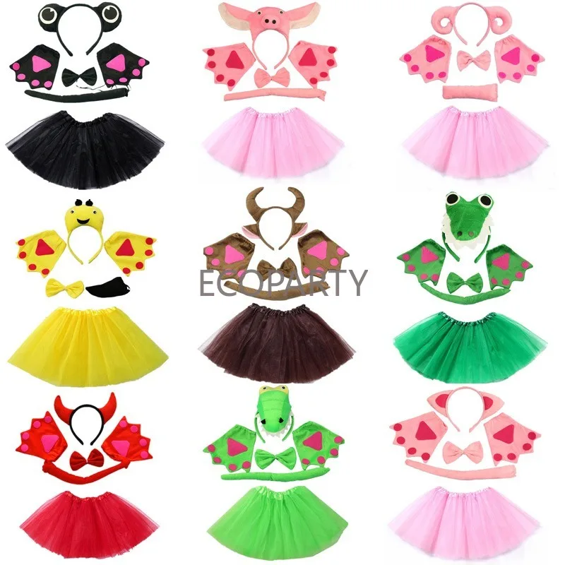 Animal Ear Headband Frog Cat Tail Claw Gloves Tutu Skirt Children Birthday Party Makeup Props Gifts Halloween Costume Cosplay