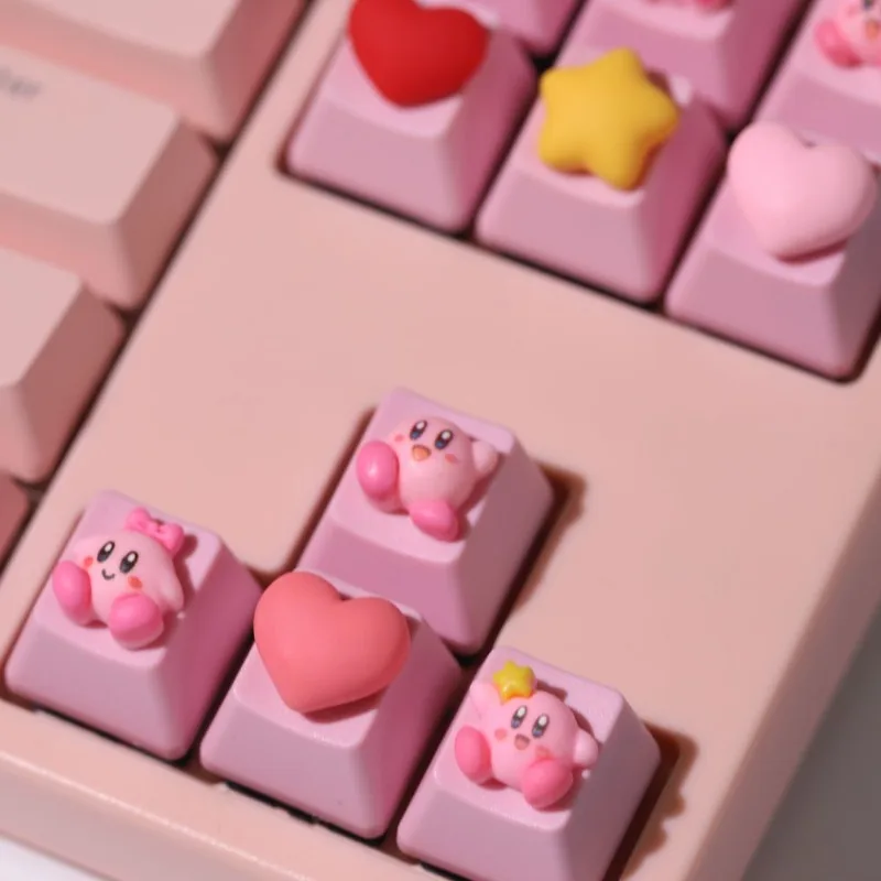 Kirby Keycaps Keyboard for Mechanical Cute Key Cap Suit Button Personalized Keycaps DIY Key Cap Anime Cartoon Pink 3D Keycaps