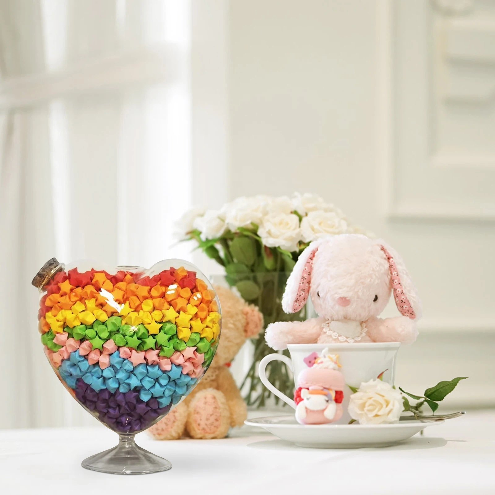 

Premium Transparent Bottle for Storing Notes and Small Treasures Heart Shaped Container with Lid Home Office Decoration