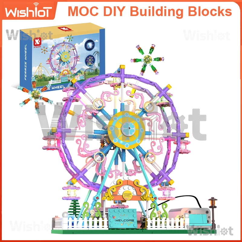 

96159 Amusement Ferris Wheel Building Kit 675pcs Rotating Carnival Ride with LED Lights for Adults & Kids DIY Puzzle Gift