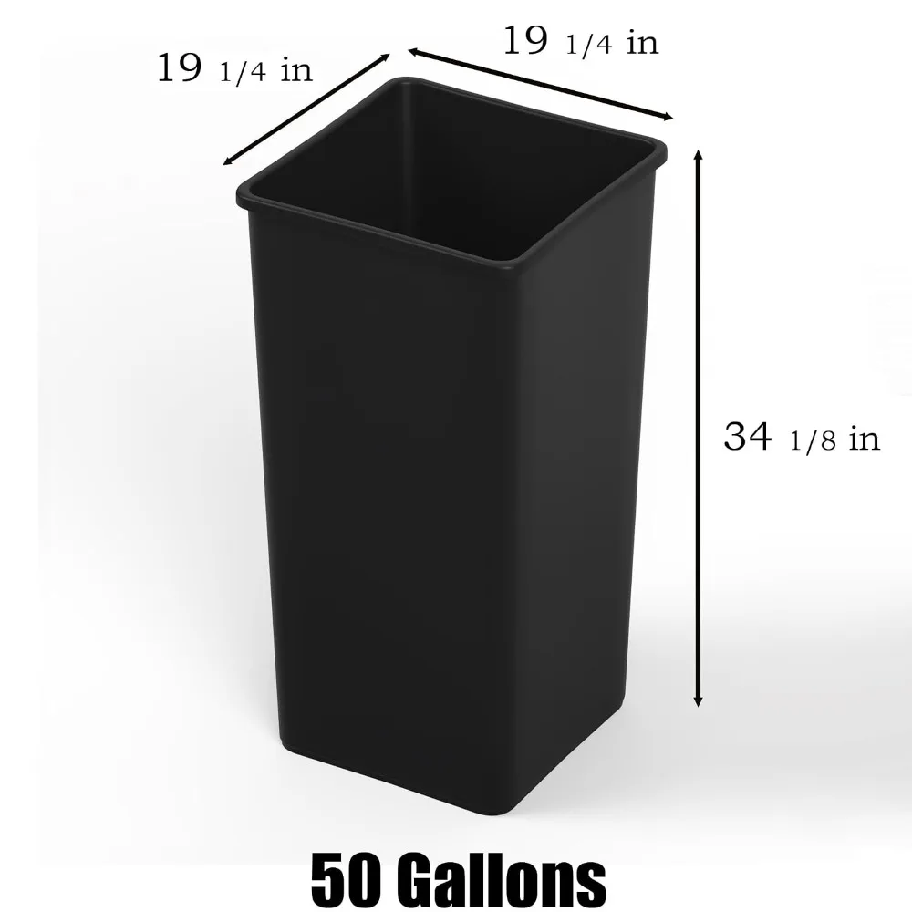 50 Gallon Black Square Commercial Trash Garbage Can for Outdoor Office Restaurant School Kitchen