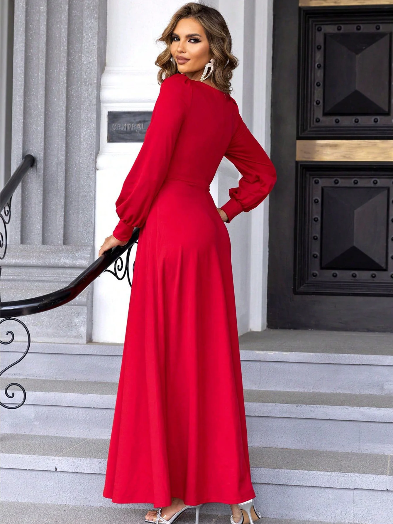 Sexy red satin maxi summer dress women elegant formal prom long sleeve evening dresses woman luxury birthday party dress vestido