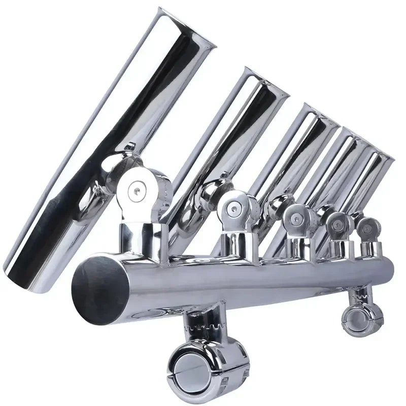 

New Stainless Steel 5 Tube Connection Fishing Rod Stand Support 5 Tube Clamp Fixed Marine Hardware Fittings
