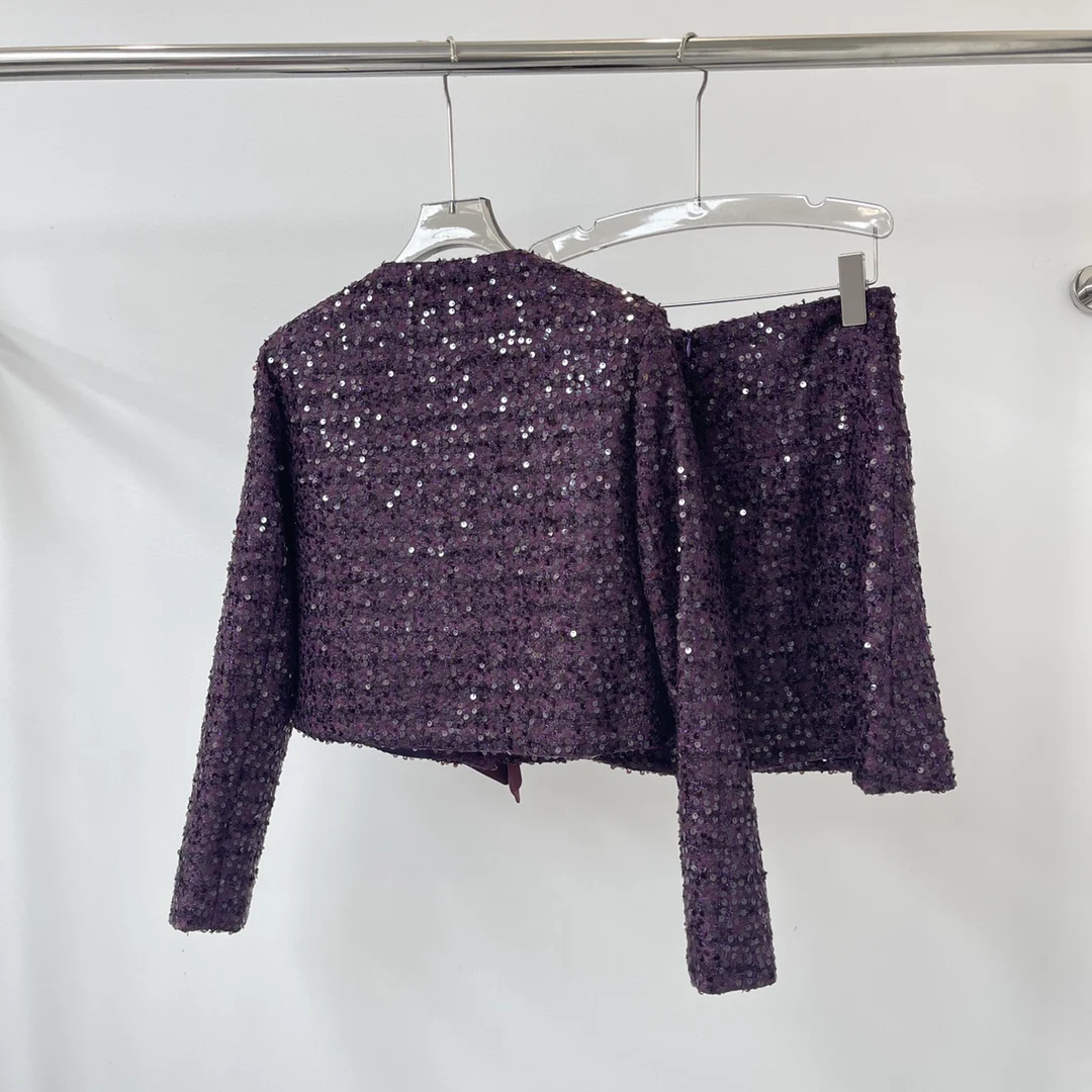 Veste à nœud à paillettes pour femme avec jupe imbibée, mode d'hiver, nouveau, 2024, 1001