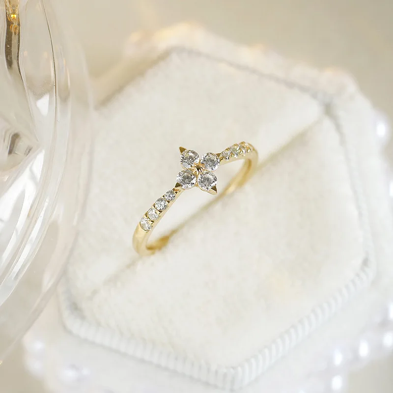 MOBUY TK أربع أوراق البرسيم 925 فضة 14k الذهب فيرميل الدائري للنساء بسيطة أنيقة خاتم رائع غرامة مجوهرات