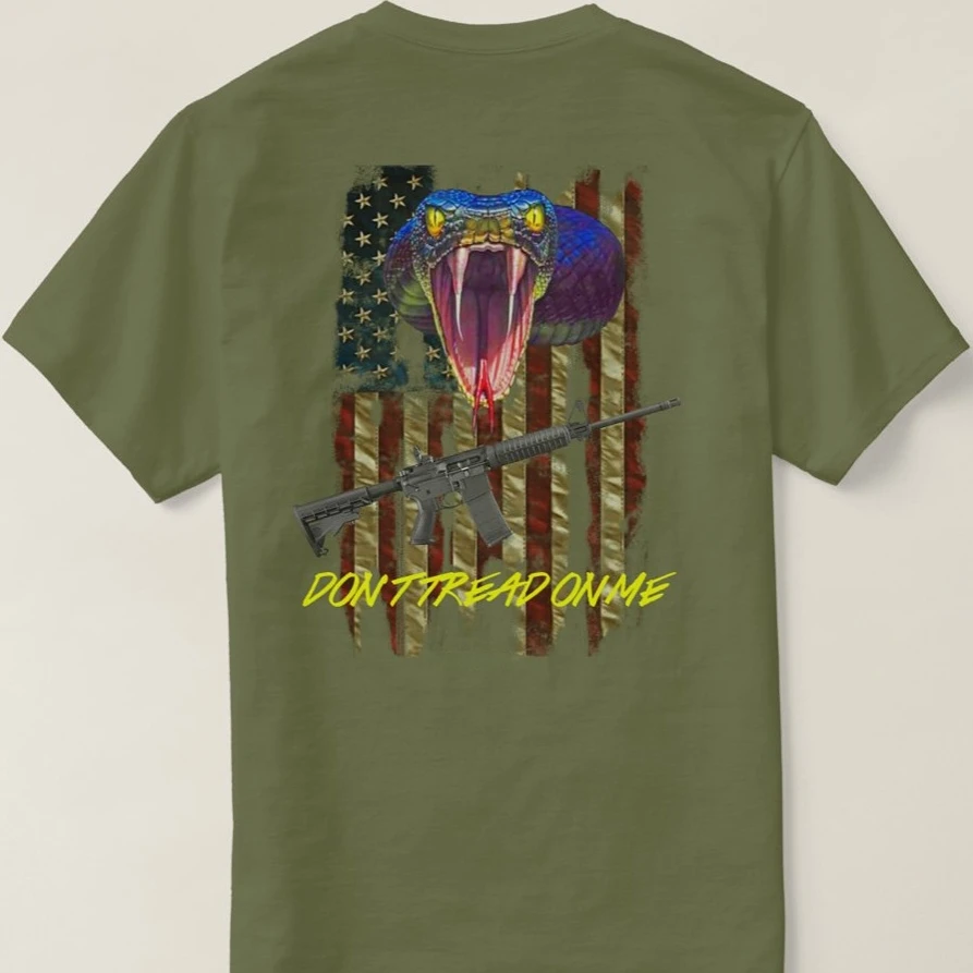 Don't Tread on Me Rare. Rattlesnake AR-15 American Flag T-Shirt 100% Cotton O-Neck Short Sleeve Casual Mens T-shirt Size S-3XL