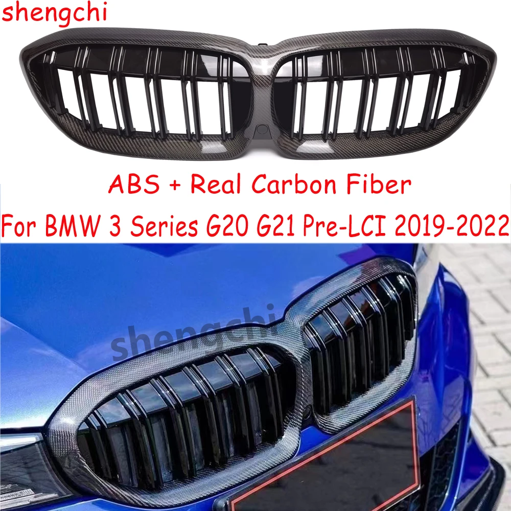 G20 Pre-lci ABS + Real Carbon Fiber Front Bumper Grille for BMW 3 Series G20 G21 318i 320i 330i M340i Racing Grills 2019-2022