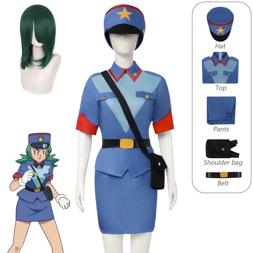 Disfraz de Cosplay de la Oficial de Policía Jenny de Anime, Uniforme de Policía Femenino, Vestido, Bolso de Hombro, Sombrero, Peluca, Traje para Comic Con, Fiesta de Halloween para Mujeres
