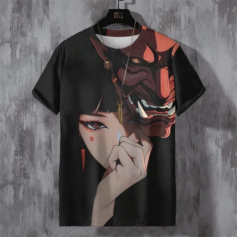 

Vintage T-Shirt For Men Beautiful Anime Characters Graphic T Shirts Casual Round Neck Oversized T Shirt Men's Clothing Top