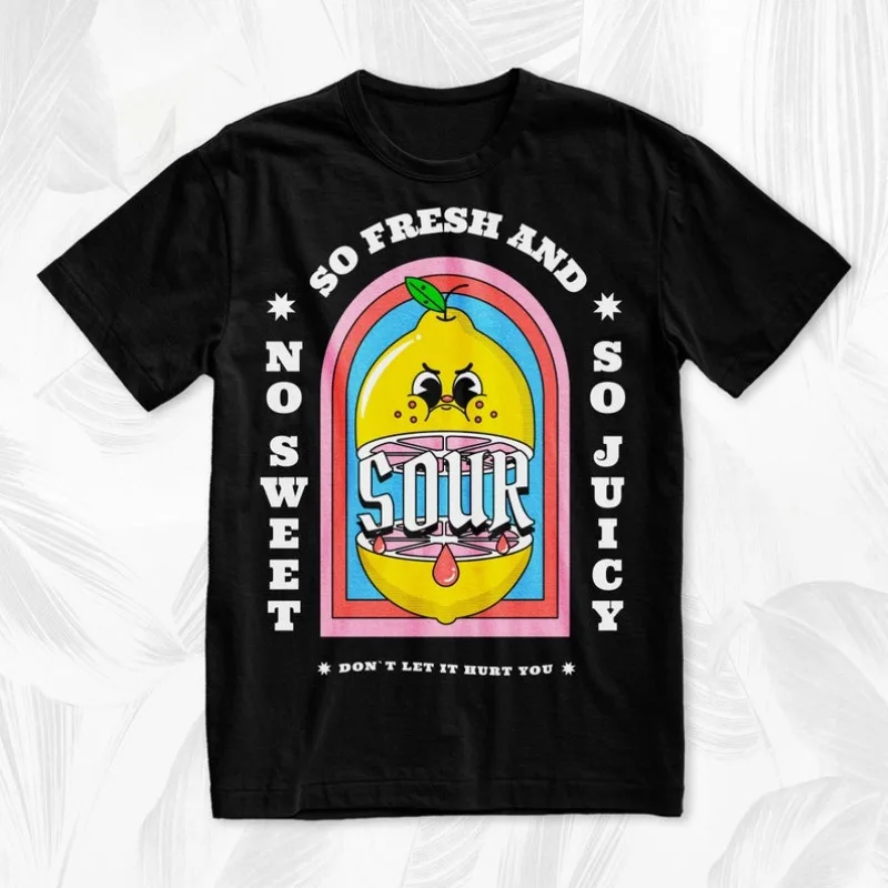 

00013341#A-Sour Lemon T-Shirt, Retro Graphic Tees