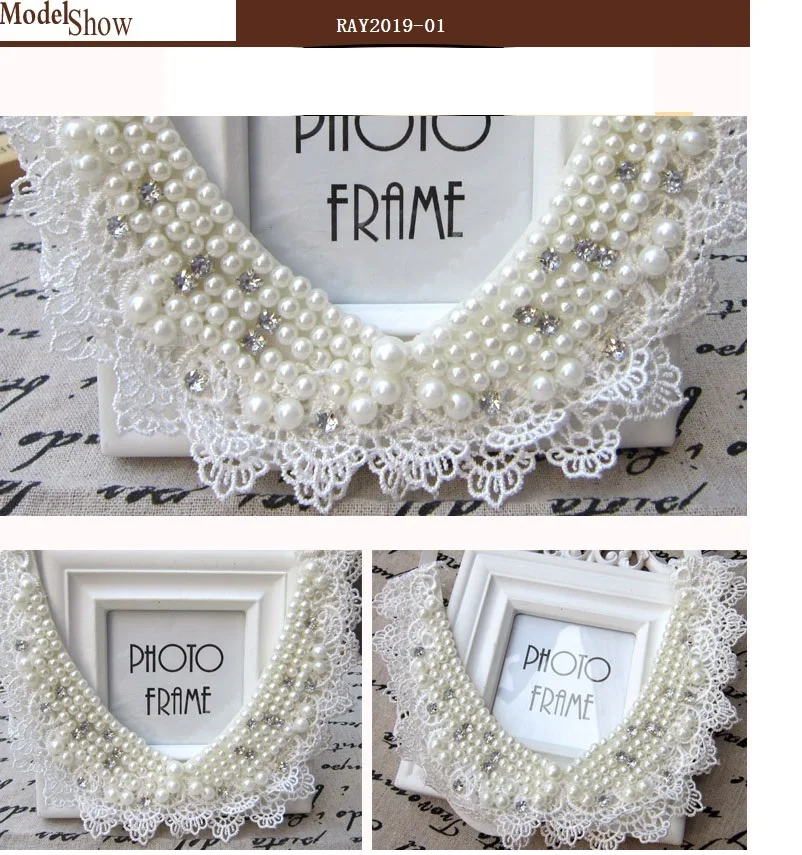 1PCS Lace Collar Flower Decoration DIY Embroidery Pearl Clothes Collar Stereoscopic Hollow Embroidery Fake Collar Wearable Colla