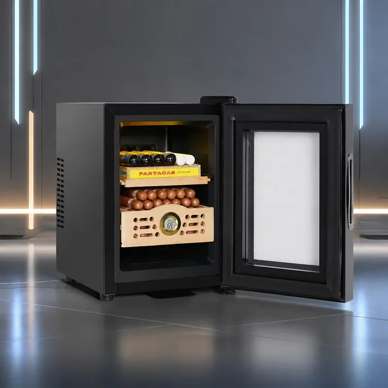 Meiga Small Cedar Wood Cigar Cabinet with Intelligent Electronic Temperature and Humidity Control Air Cooling Frost Free for