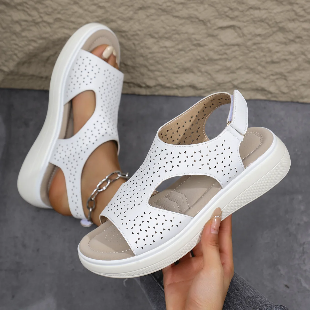 Sandalias de Mujer con punta abierta, moda transpirable, comodidad, compras, zapatos para caminar para Mujer, sandalias con plataforma de verano, zapatos de Mujer de talla grande 43