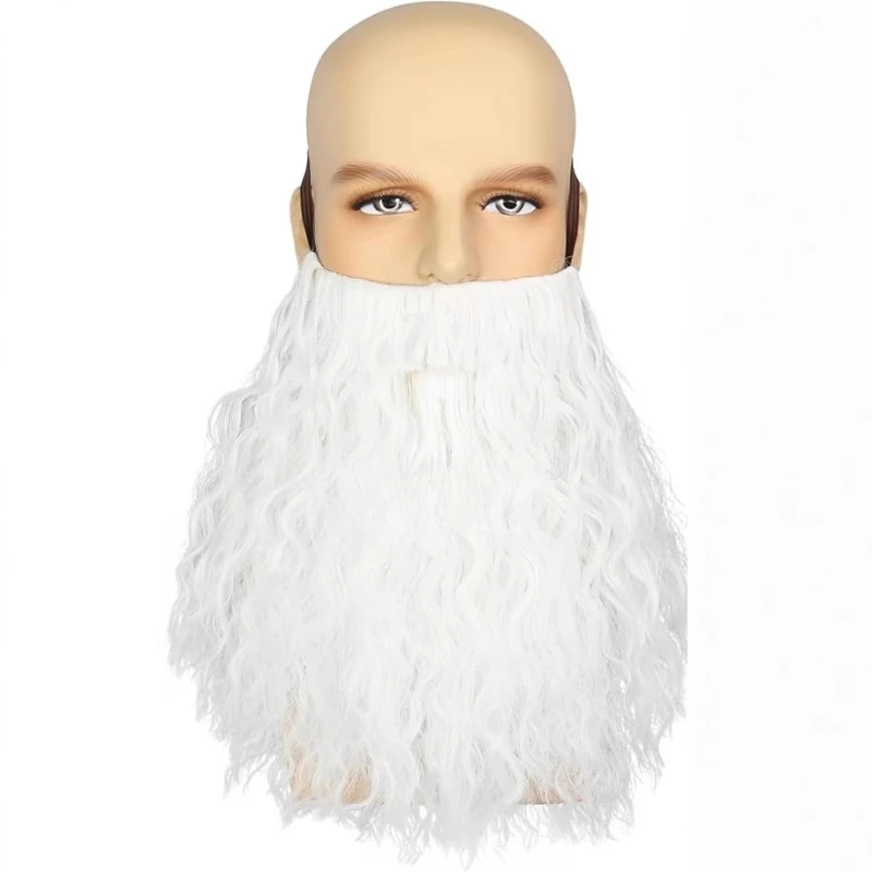 Mens Long Wizard Beard Heat Resistant Synthetic Long Curly Mustache for Halloween Cosplay Party Fun Costume