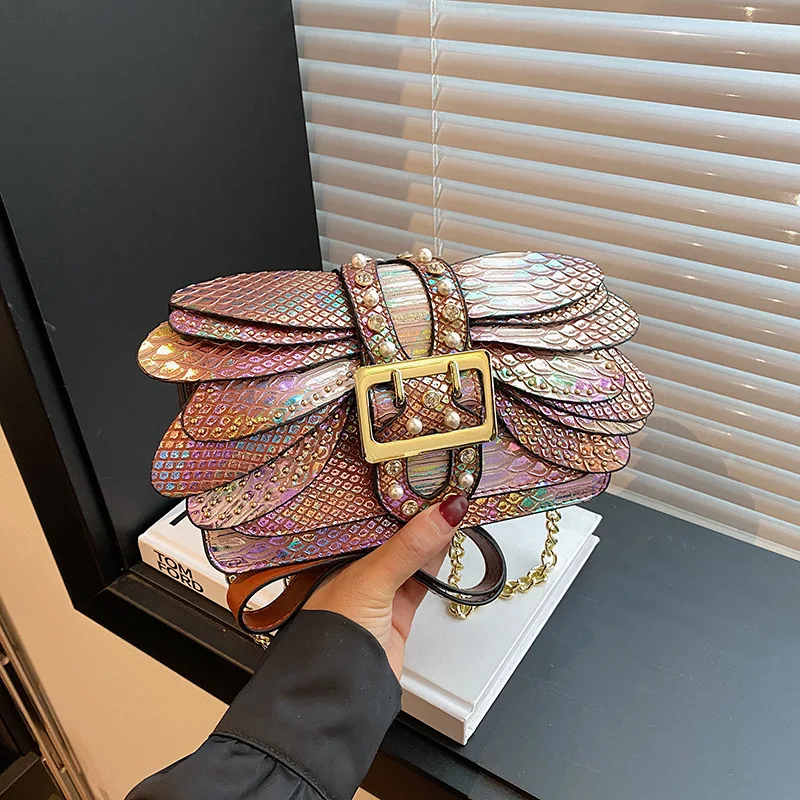

Bright skin snake pattern splicing bee bag 2025 new leather buckle shoulder bag chic chain crossbody women's bag ita bag bolsos