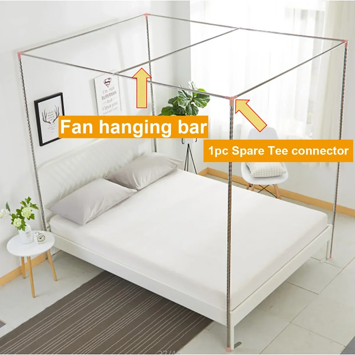 

Bed Canopy Bracket Stainless Steel Bed Netting Fan Bar Support NO Mosquito Net Mosquito Net Frame for 16mm 4 Corner Bed Parts