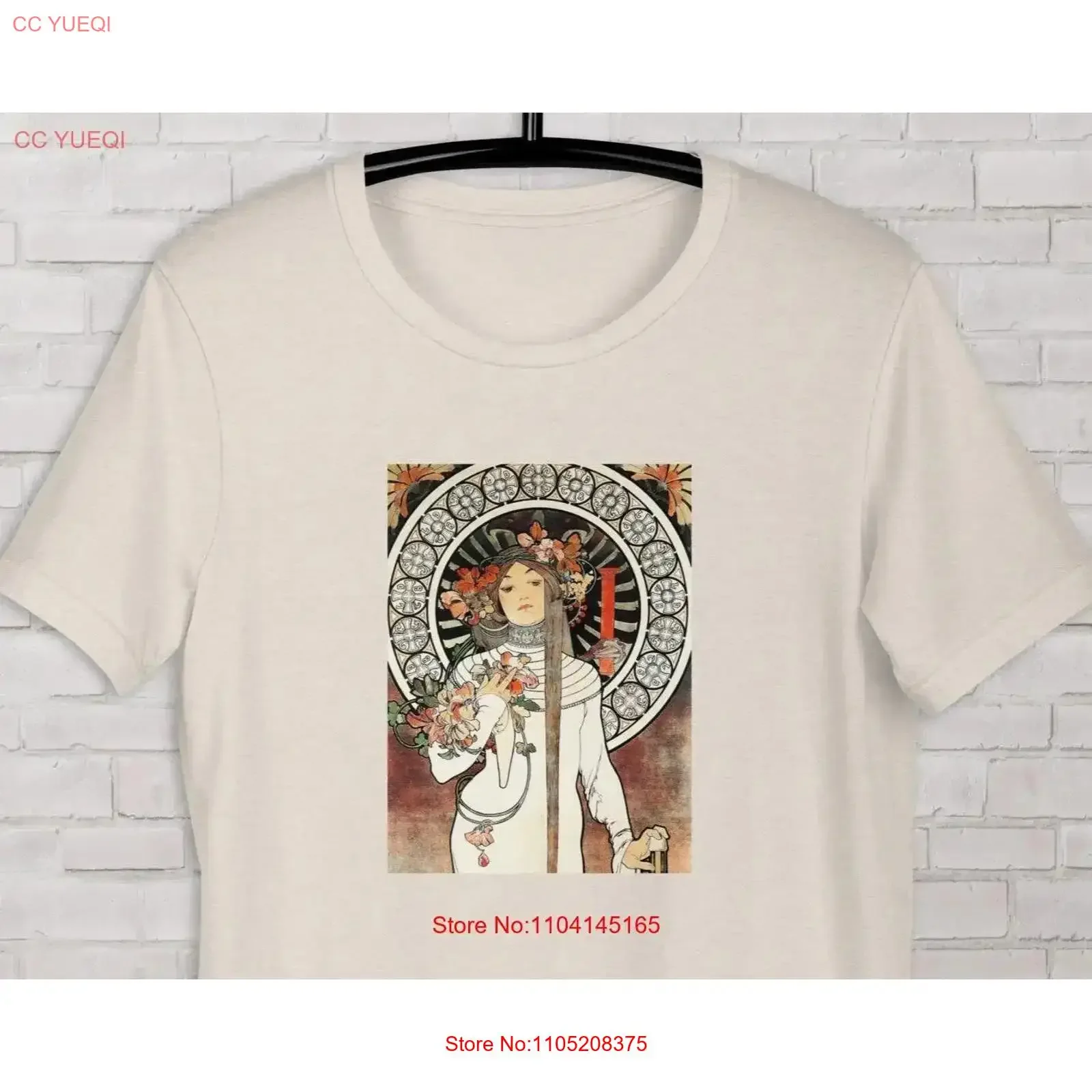 

Футболка Арт-Ново с иллюстрацией Альфонов Муча Французский художник Современный винтажный постер с прекрасным принтом Красивая женщина винтажный стираный