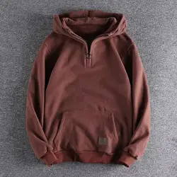 Vintage Men Cargo Hoodie Solid Color Hooded Sweatshirt Thickened Big Pocket Men Hoodie Simple Style Long Sleeve Loose Hoodies
