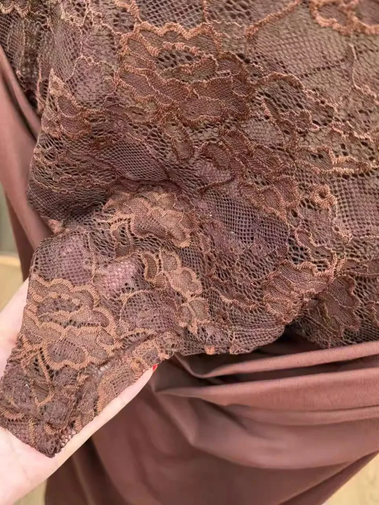 DFDG レディース 2025 春夏 レトロ レース セクシー ドレス オフショルダー アシンメトリー フェイクツーピース カットアウト スプリット Y2K セクシー ドレス