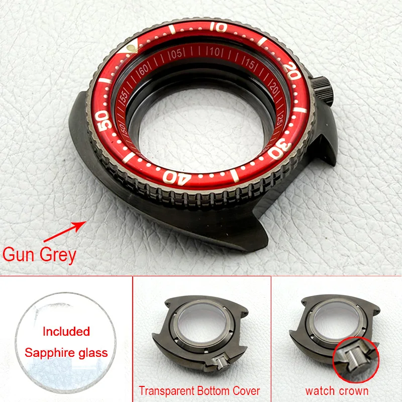 44mm Gun Grey Mod 6105 6309  Abalone Turtle Watch Case Crown at 4.1 Fits NH35 NH36 4R Movement Men Diving Watch Case Custom
